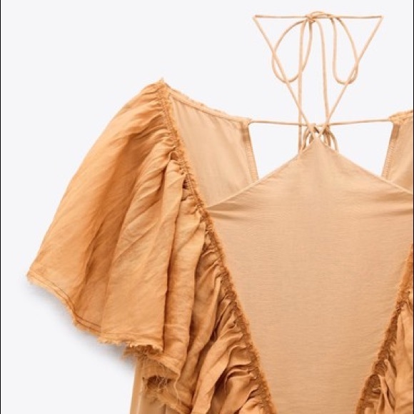 ZARA RUFFLED HALTER DRESS- LIMITED EDITION IN SALMON - Picture 2 of 7